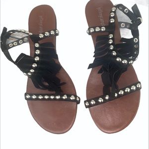 Jeffrey Campbell Black Wink fringe Sandals 9.5